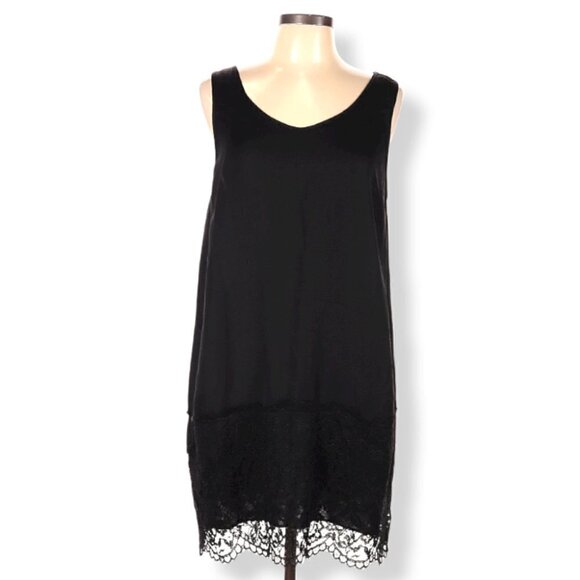 Valette Black Satin Lace Trim Scoop Neck Slip Dress - Picture 5 of 5
